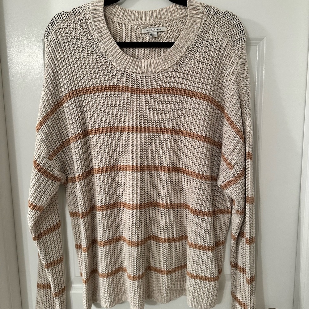 American Eagle Outfitters Cream and Tan Striped Sweater
